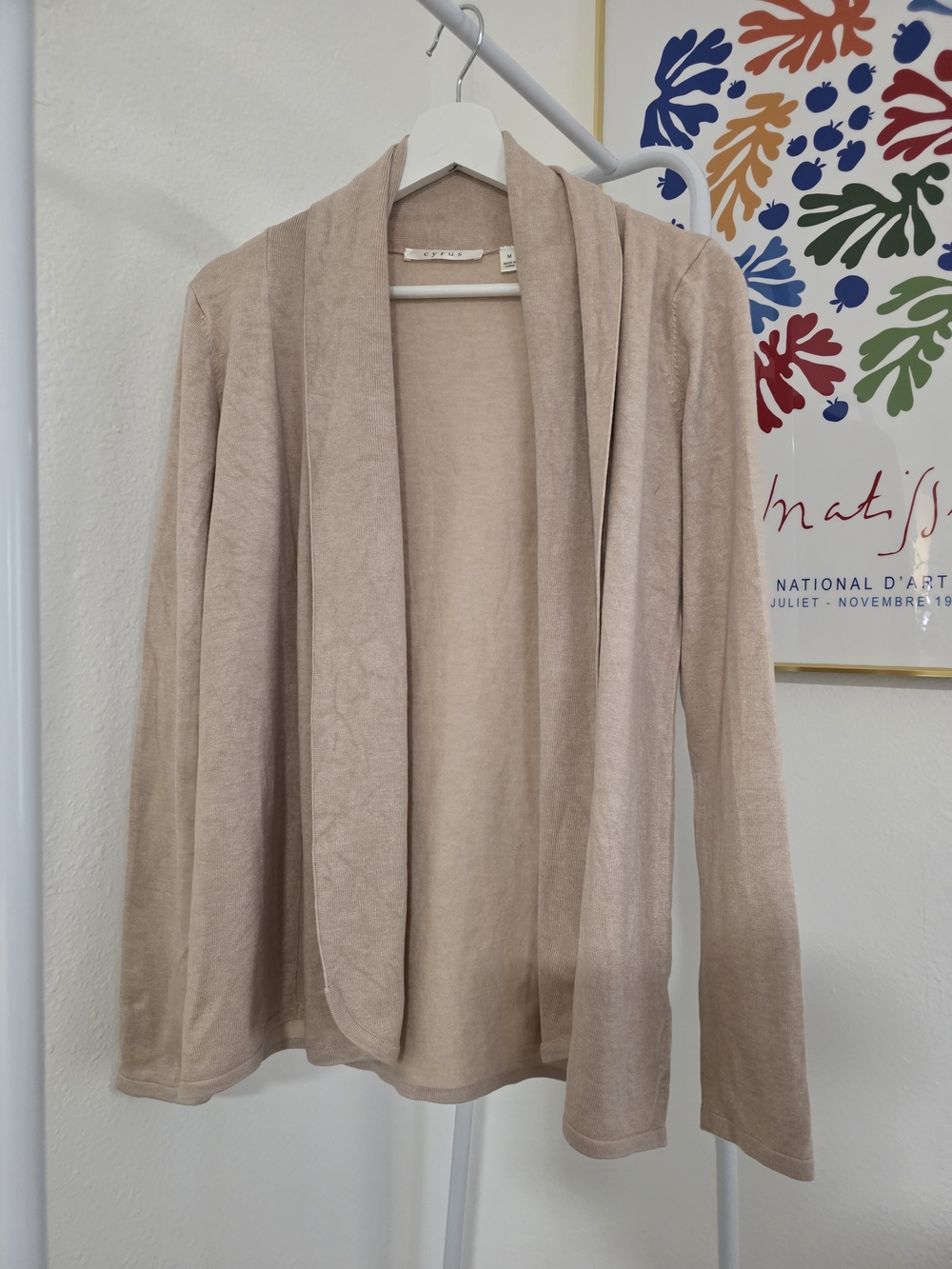 Cyrus Light Beige Open-Front Draped Cardigan